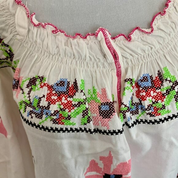 Blue Plate Couture VTG Embroidered Boho Western Cottage Dress Floral Milkmaid - Picture 6 of 10